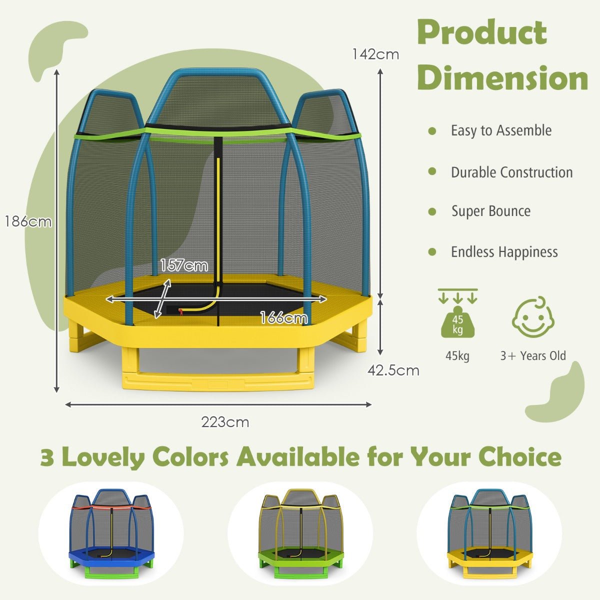 Secure Bouncing: Trampoline with Safety Enclosure Net in Vibrant Yellow