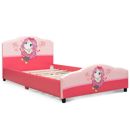 Kids Toddler Bed - Upholstered Platform with Charming Girl Pattern
