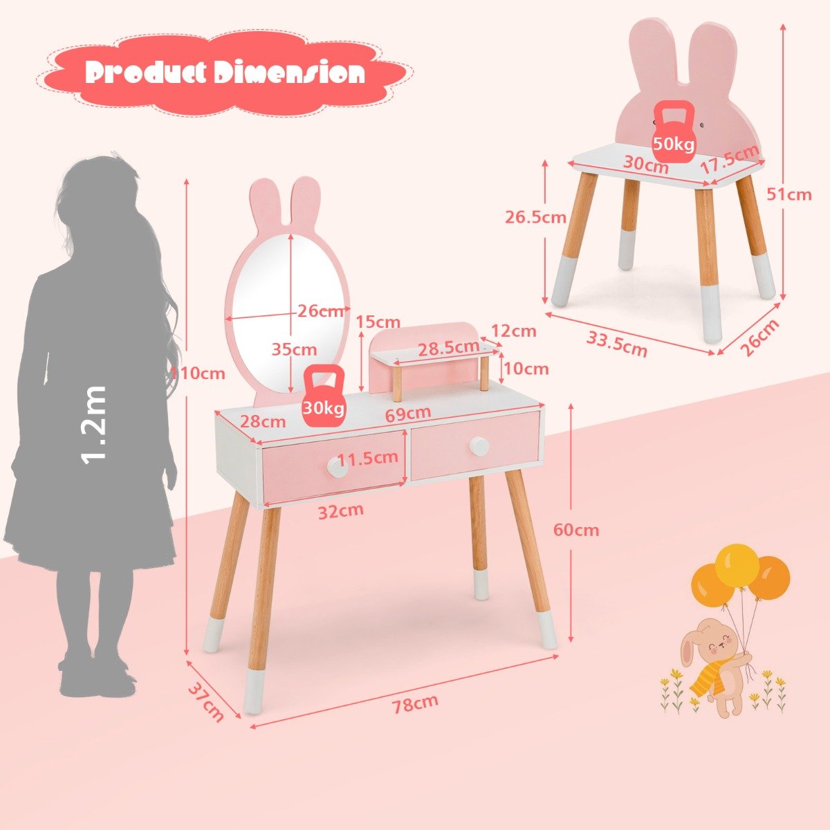 Kids Vanity Dressing Table Stool Set - Inspire Glamour and Pretend Play