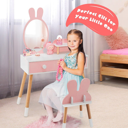 Children's Vanity Table with Mirror and Drawers - Playful Beauty Corner