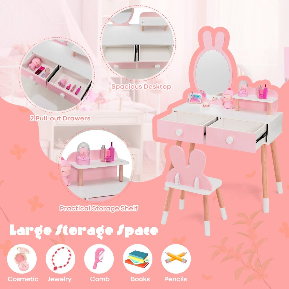 Children's Vanity with Mirror and Drawers - Nurturing Creativity