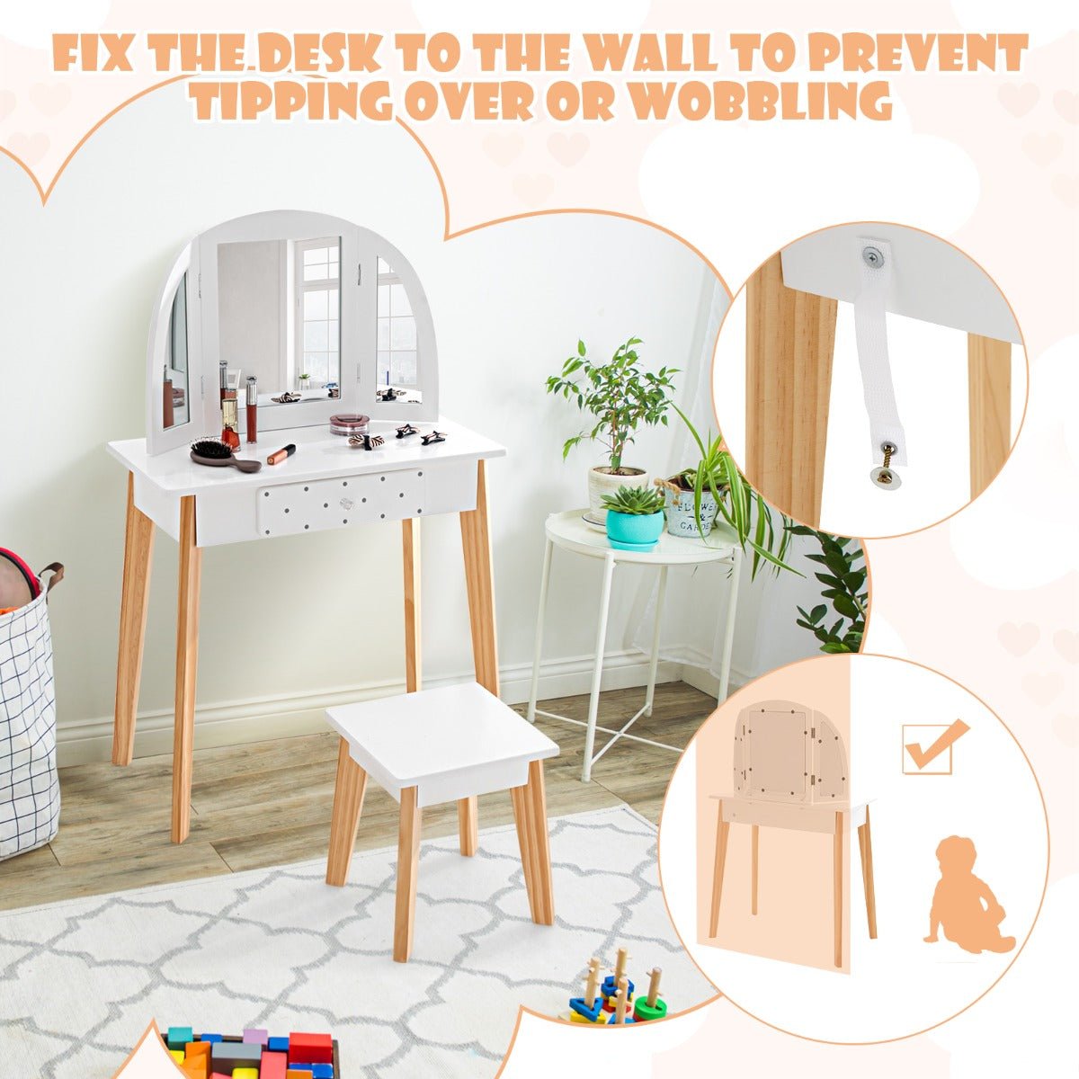 Kid's Vanity Set with Tri-folding Mirror - Create and Play in Style