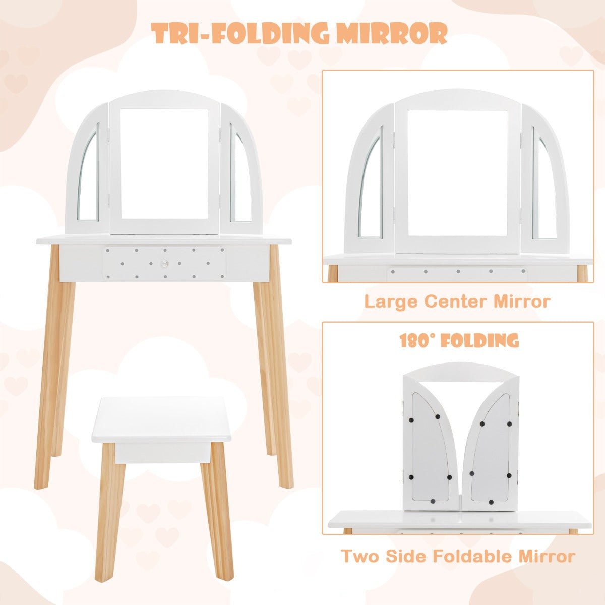 Kids Vanity Set with Trifold Mirror - Empower Creative Play