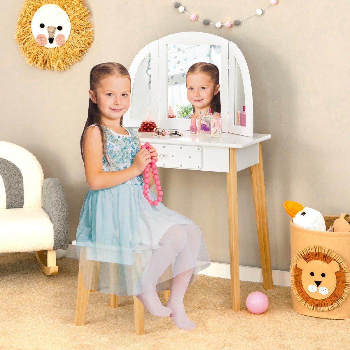 Kids Vanity Set with Trifold Mirror - Glamour and Imagination