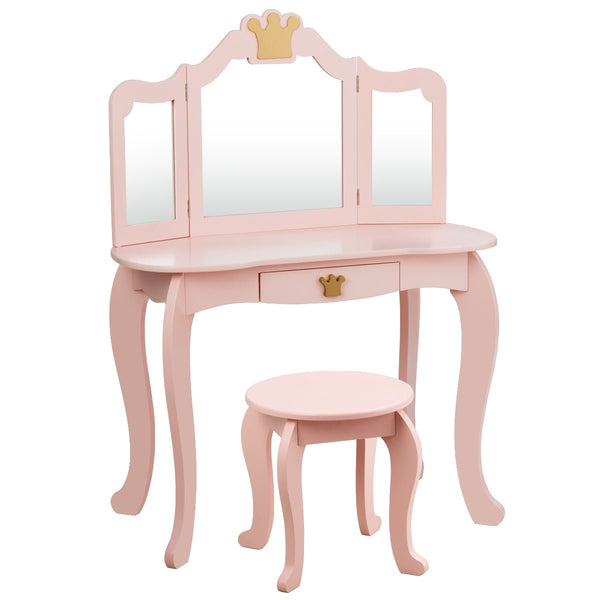 Vanity Table Set with Drawer & Mirror for Girls - Playful Elegance