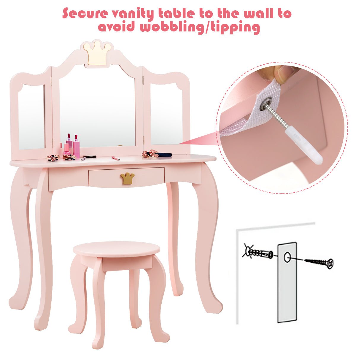 Kids Vanity and Drawer Set - Mirror, Play, and Dress-Up