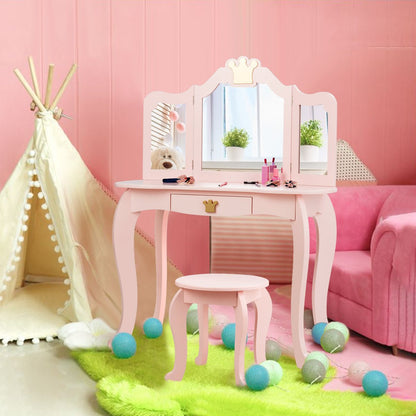 Kids Vanity Table and Chair - Mirror, Drawer, and Playful Elegance