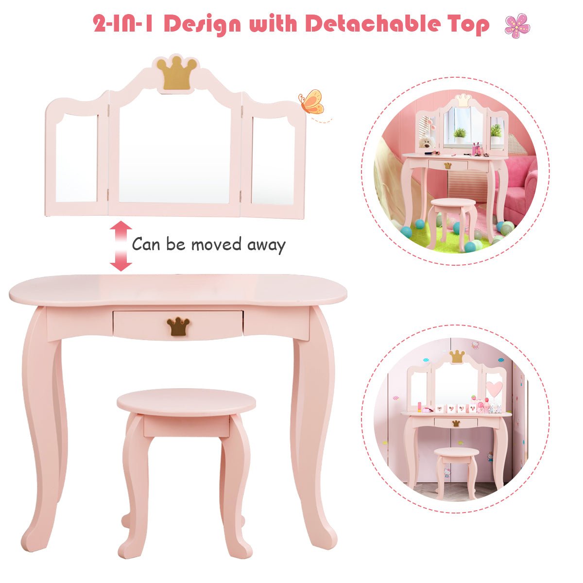 Kids Vanity Set with Drawer - Mirror, Storage, and Dress-Up Fun