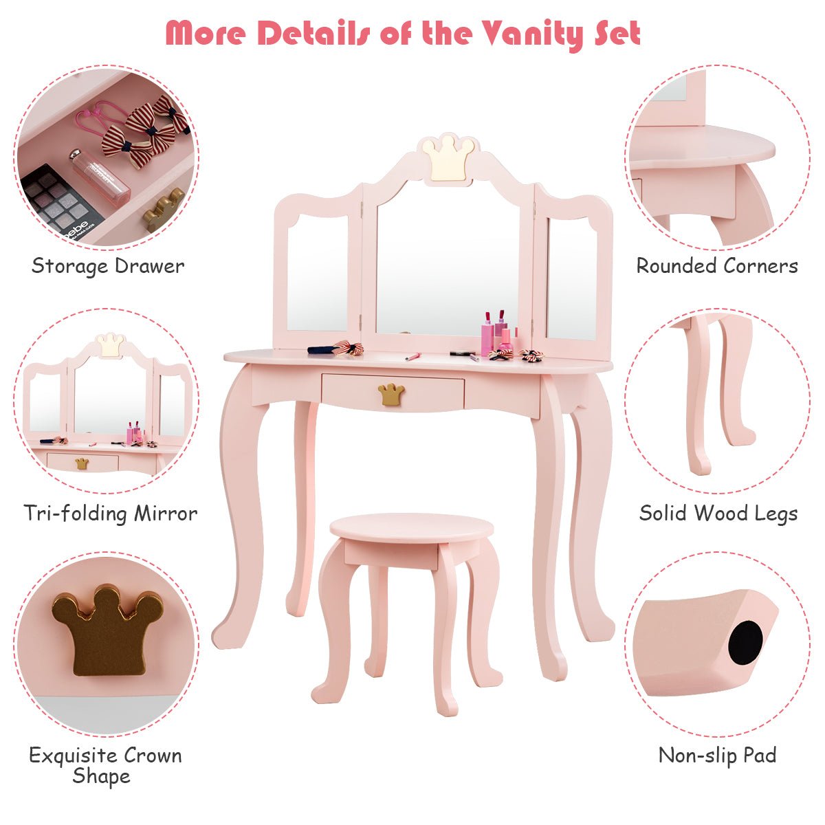 Children's Vanity Set with Mirror & Drawer - Playful Adventures