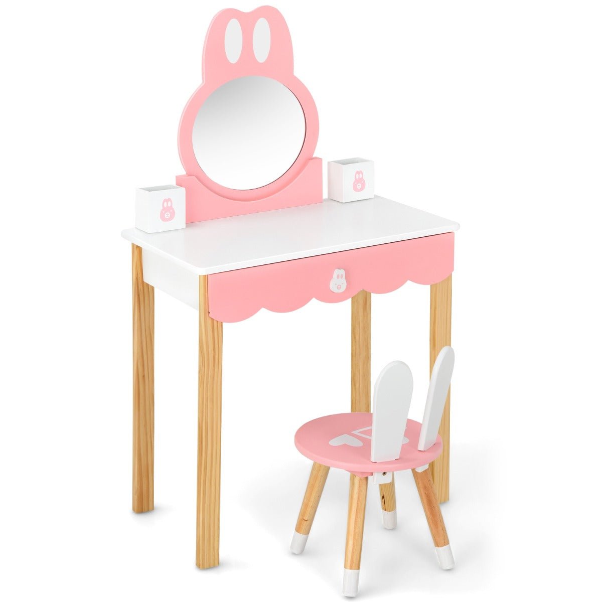 Children's Vanity with Rabbit Mirror & Storage Drawer - Stylish and Handy
