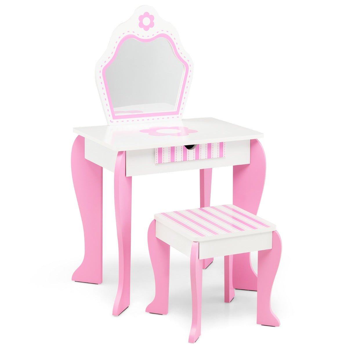 Kids Vanity Table & Stool Set with Mirror & Drawer - Playful Beauty Corner