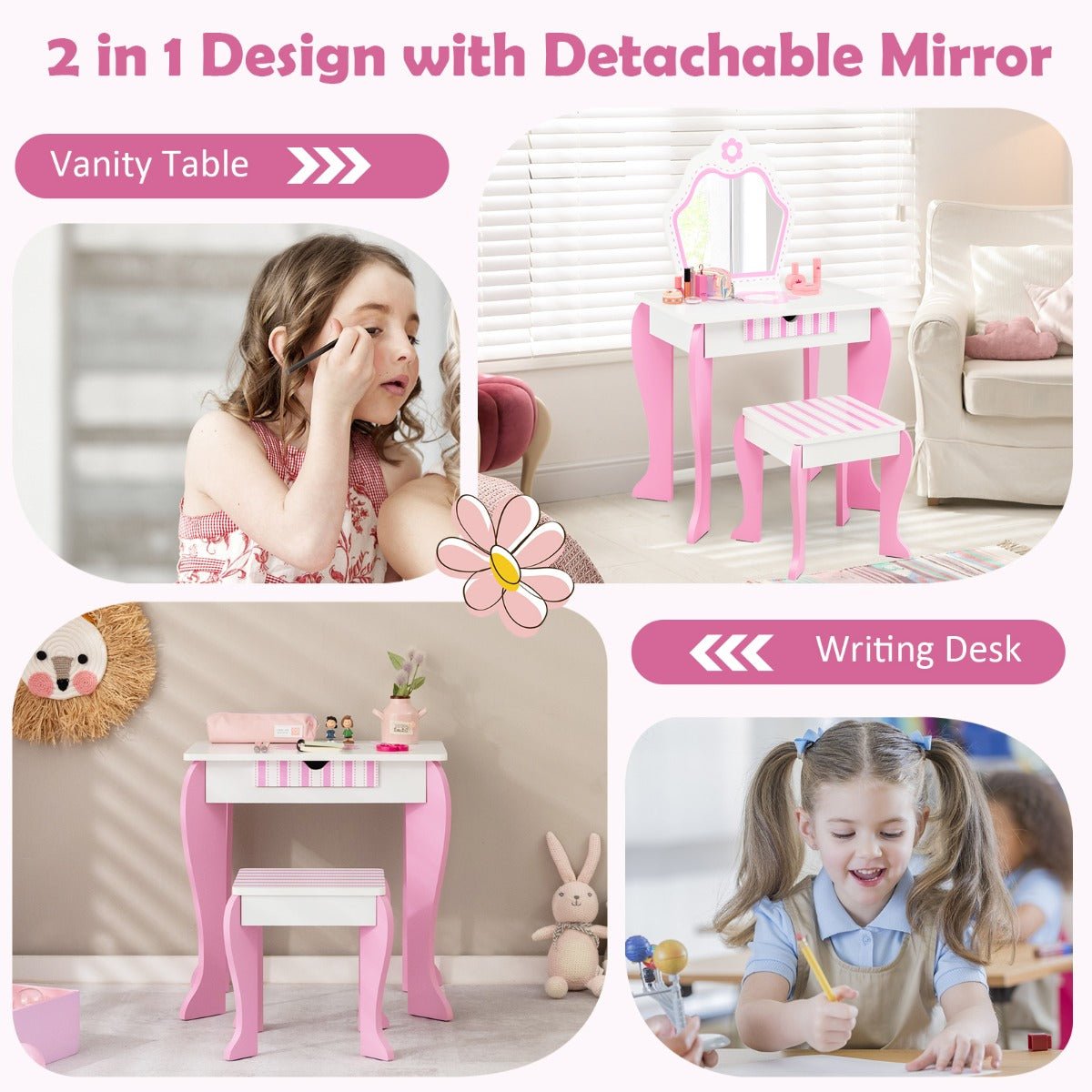 Magical Moments: Kid Vanity Table & Stool Set with Mirror & Drawer