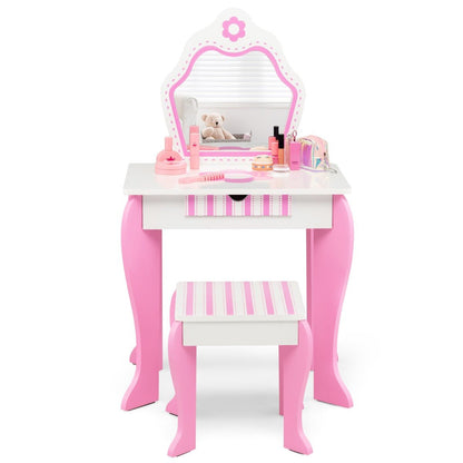 Beauty and Storage: Children's Vanity Table Set with Mirror & Drawer