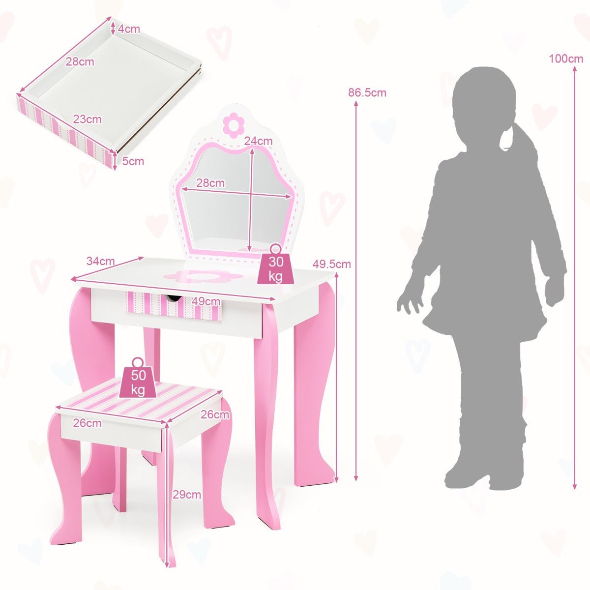 Inspire Creativity: Children's Vanity Table Set with Mirror & Drawer