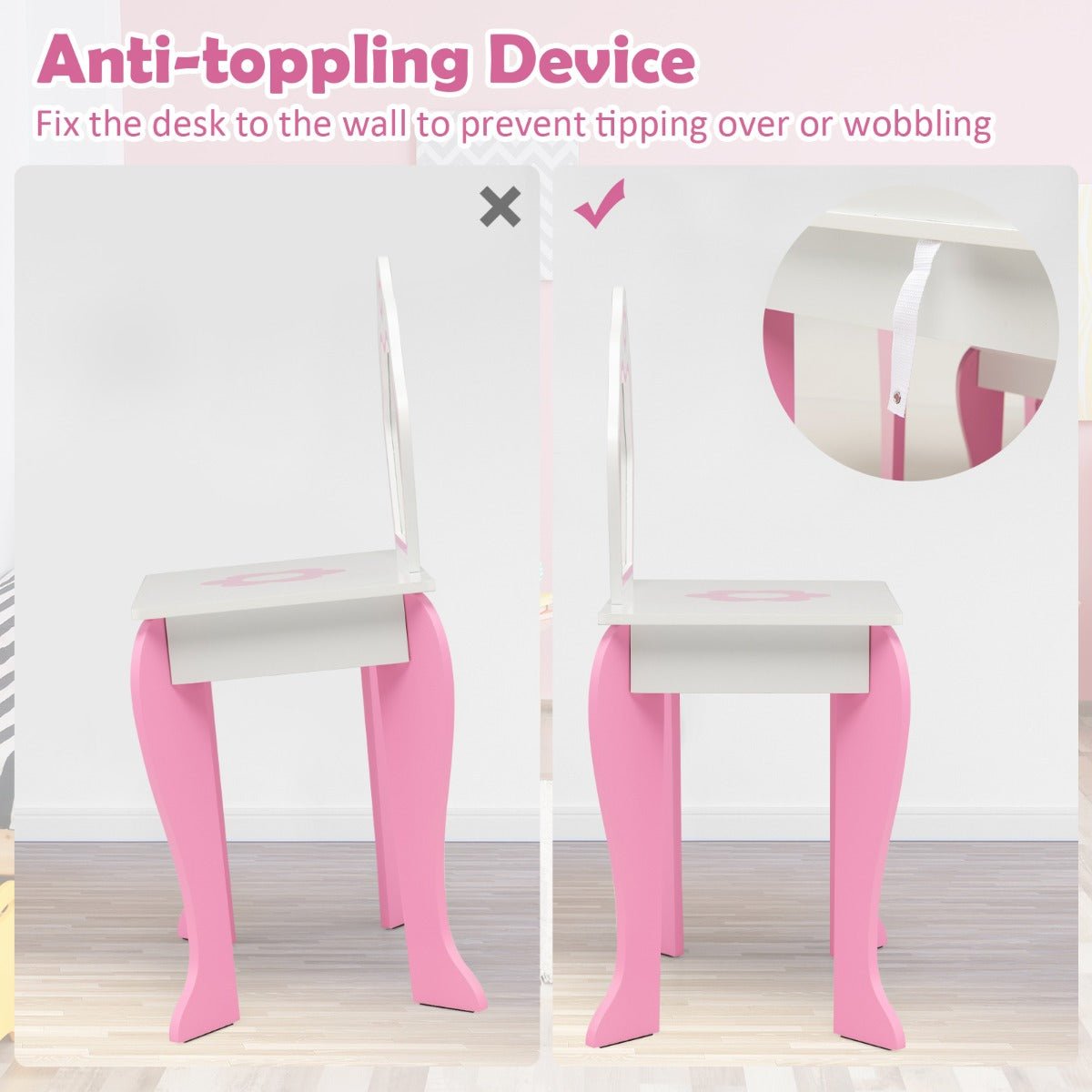 Adorable Vanity: Children's Table Stool Set with Mirror & Drawer