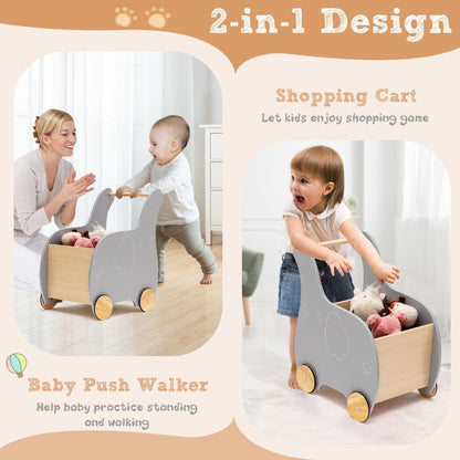 Children's Wooden Grocery Buggy - Rubber Wheels, Fun Shopping Adventure