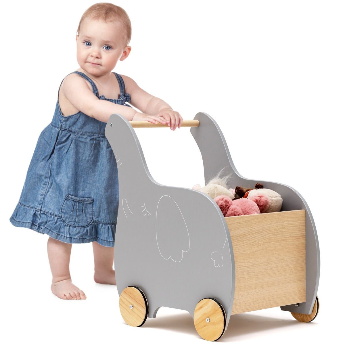 Children's Wooden Shopping Trolley - Rubber Wheels, Imaginative Shopping