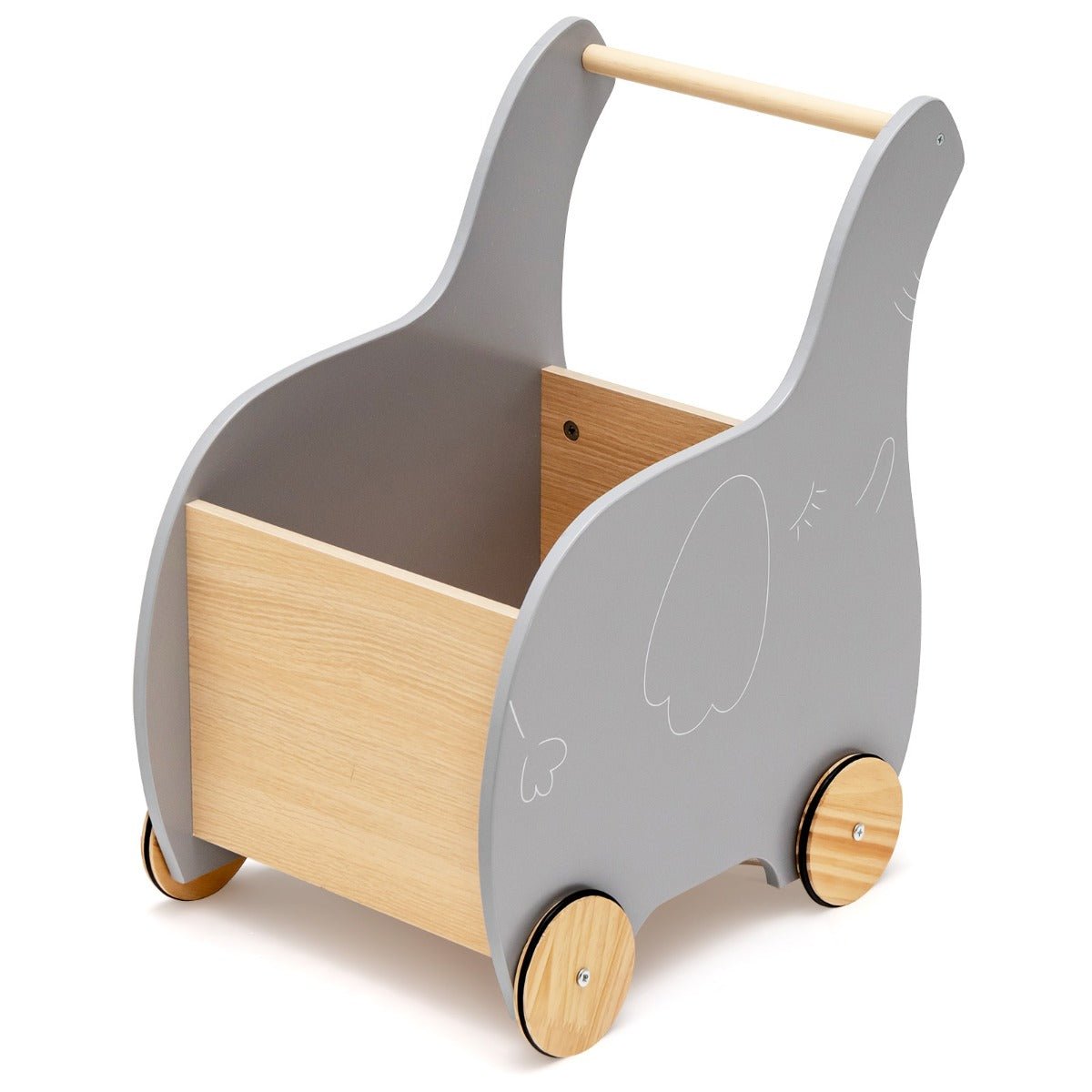 Children's Wooden Grocery Cart - Rubber Wheels, Fun Shopping Experience