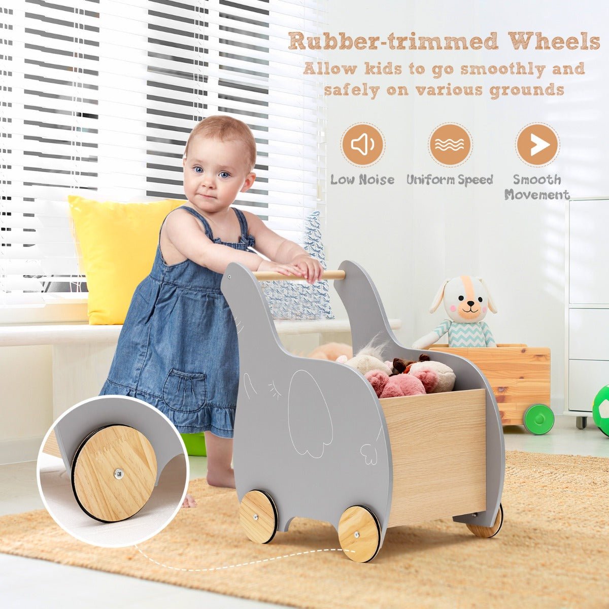 Wooden Grocery Cart for Kids - Rubber Wheels, Creative Shopping Adventure