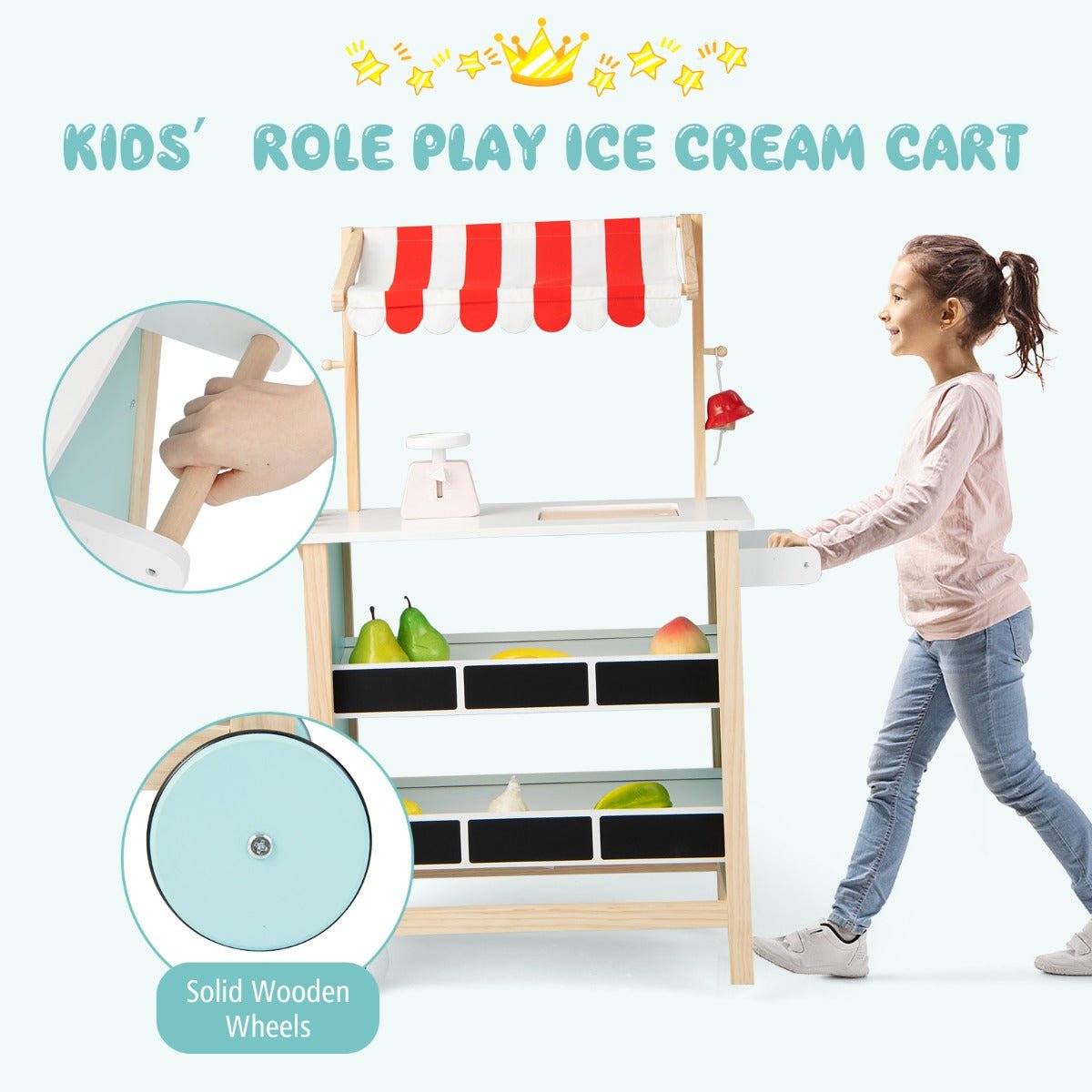 Playful Scoops: Kids Wooden Ice Cream Cart with Chalkboard & Storage