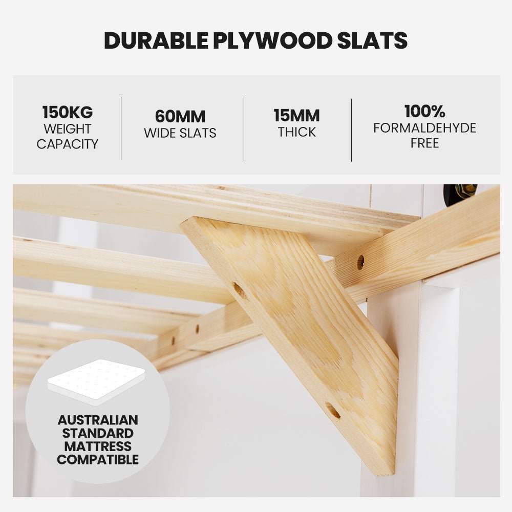 White Kingston Slumber King Single Bed durable plywood slats