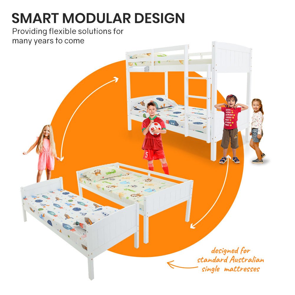 Versatile Modular Design - Kingston Slumber Bunk Bed - White