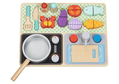 Colorful kitchen play set for pretend cooking, perfect for imaginative playtime fun.