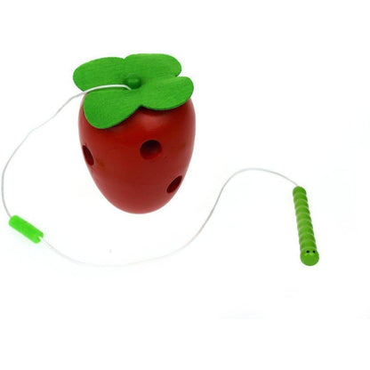 Colorful lacing apple toy for children to build fine motor skills at home.