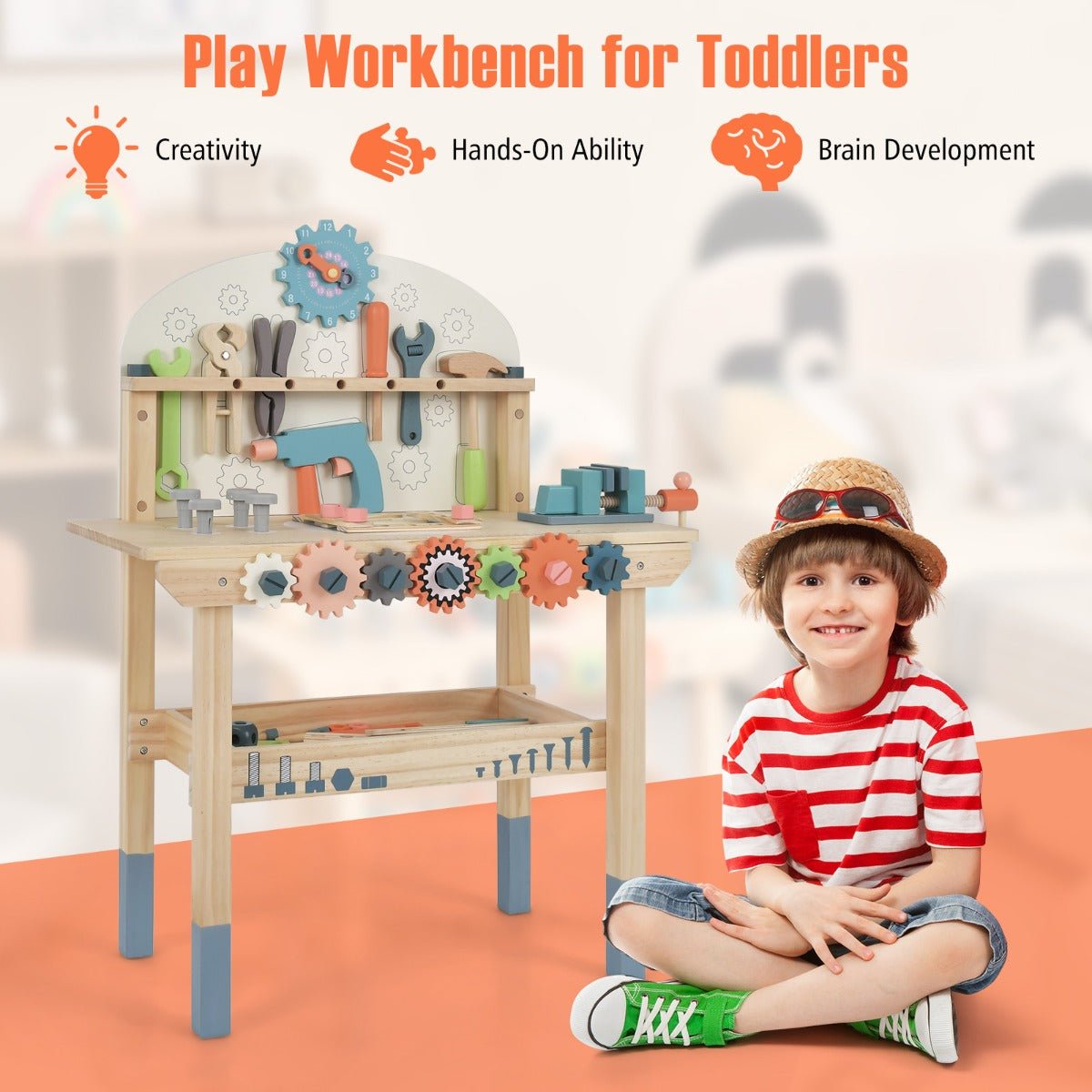 Kids' Construction Paradise with Large Wooden Tool Bench