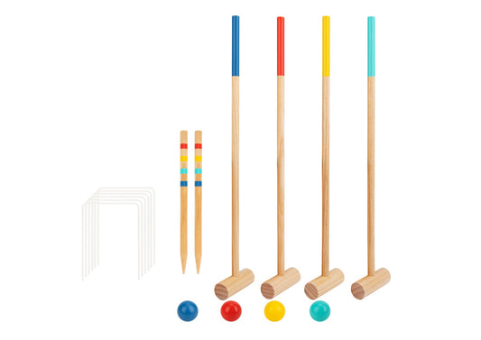 Colorful kids croquet set for backyard fun. Perfect for family gatherings and outdoor entertainment.