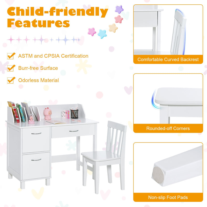 Shop Kids Learning Desk & Chair Set - White | Kids Mega Mart