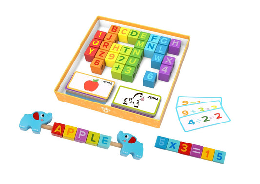 Colorful wooden block puzzle game for kids to enhance problem-solving skills at home.