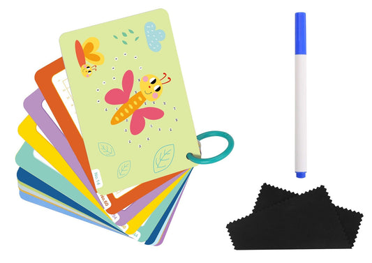 Colorful tracing flash cards for kids to practice fine motor skills at home.