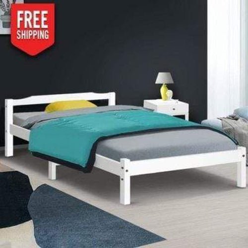 Lexi white wooden bed frame, perfect for childrens room decor, stylish and sturdy design.