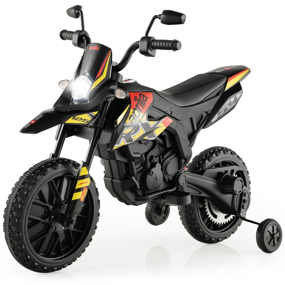 Ride in Style: Licensed Aprilia Kids Motorcycle with Training Wheels, Black