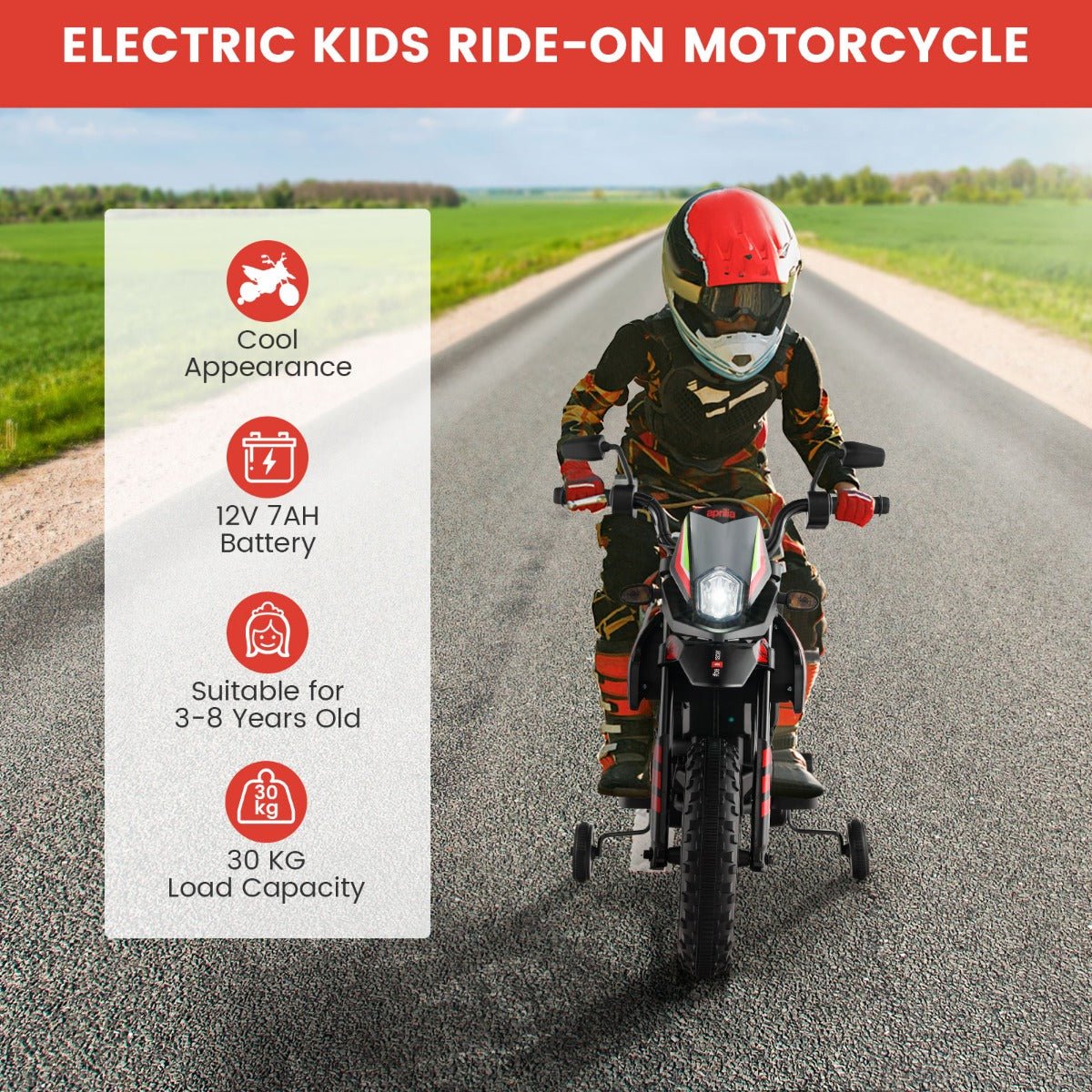 Red Hot Fun: Licensed Aprilia Kids Motorcycle, Red, Training Wheels