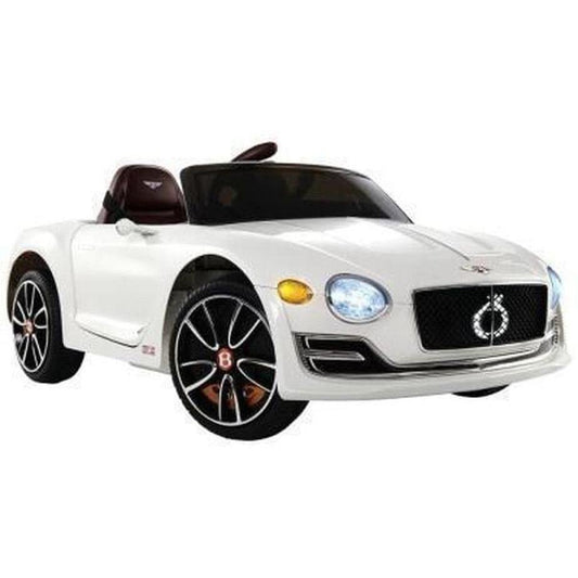 White 12V Bentley kids ride on car, officially licensed, perfect for home playtime fun.