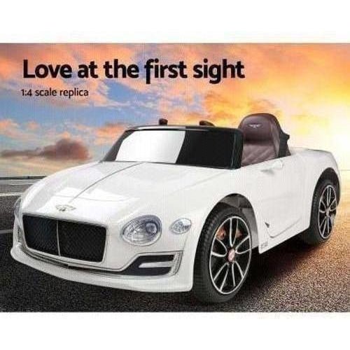 White 12V Bentley kids ride-on car, officially licensed for high-end home play.