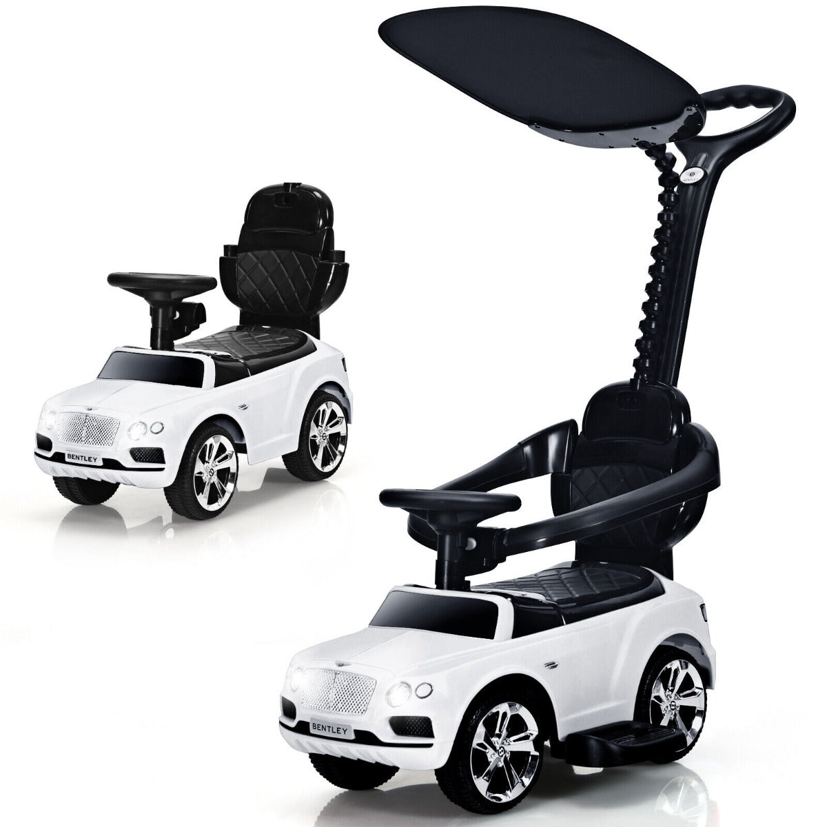 Kids Bentley Ride-On Push Car with Canopy - White - Licensed Toy
