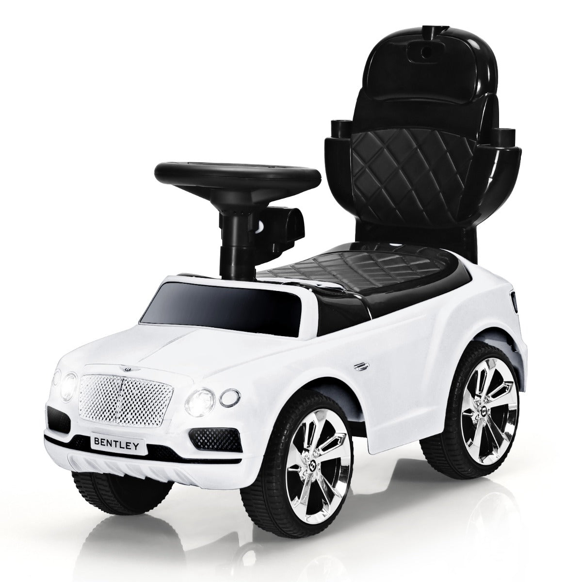 White Bentley Kids Push Car - Licensed Ride-On Toy with Canopy