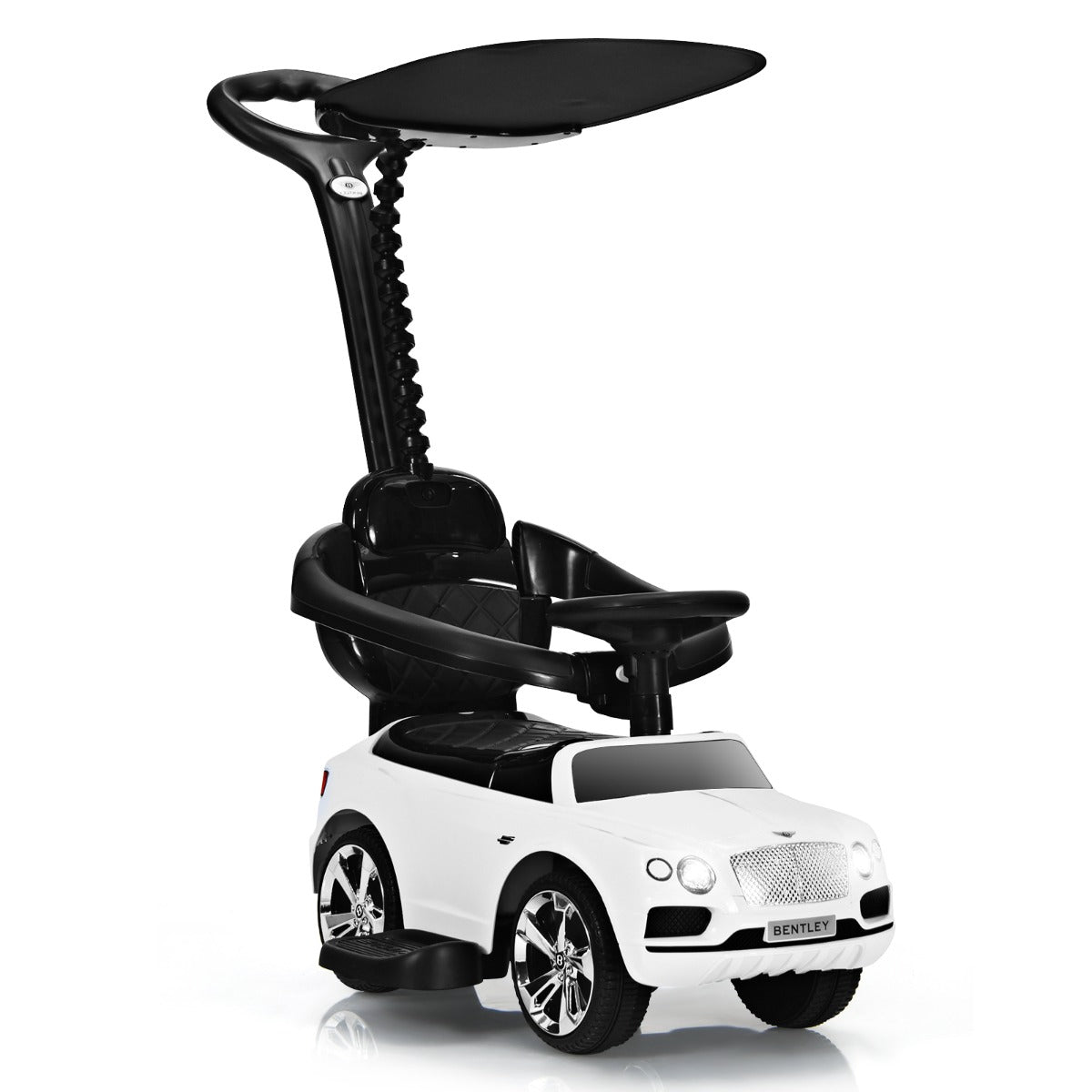 White Bentley Licensed Kids Push Car with Canopy - Premium Ride-On