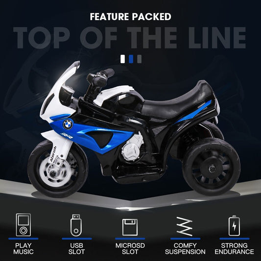 Blue BMW S1000RR ride-on motorbike toy for kids, officially licensed, perfect for home play.