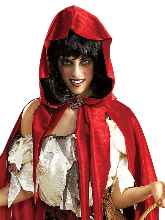 Adult Little Red Riding Hood Halloween costume with tattered design for playful home activities.