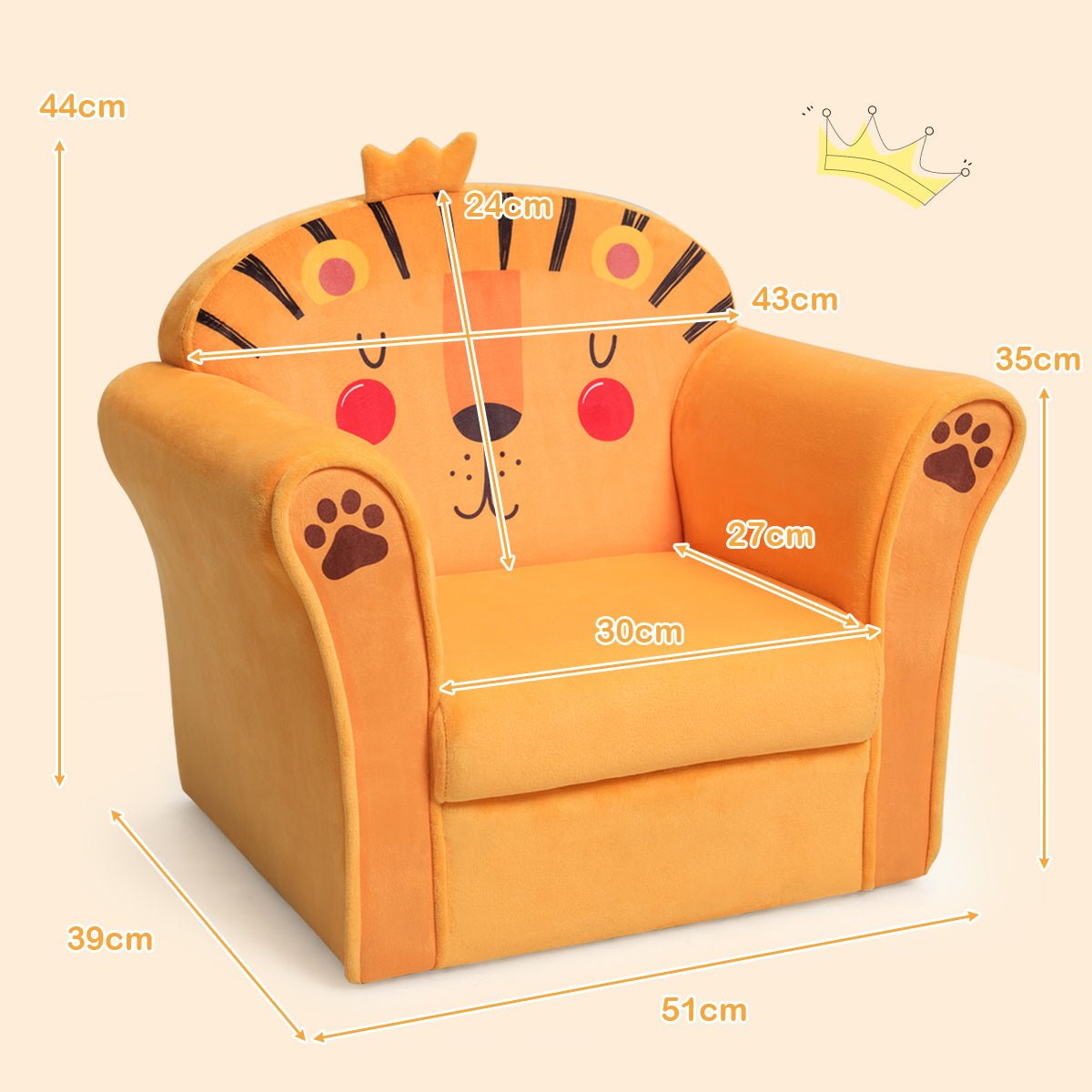Lion Pattern Kids Chair with Wooden Frame: Cozy Seating for Baby