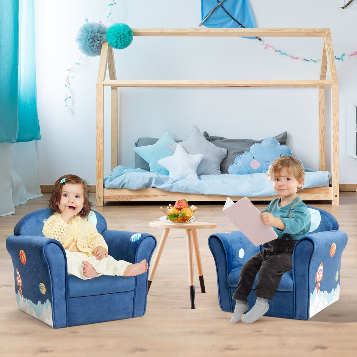 Kids Sofa with Wooden Frame: Baby Room Elegance and Comfort