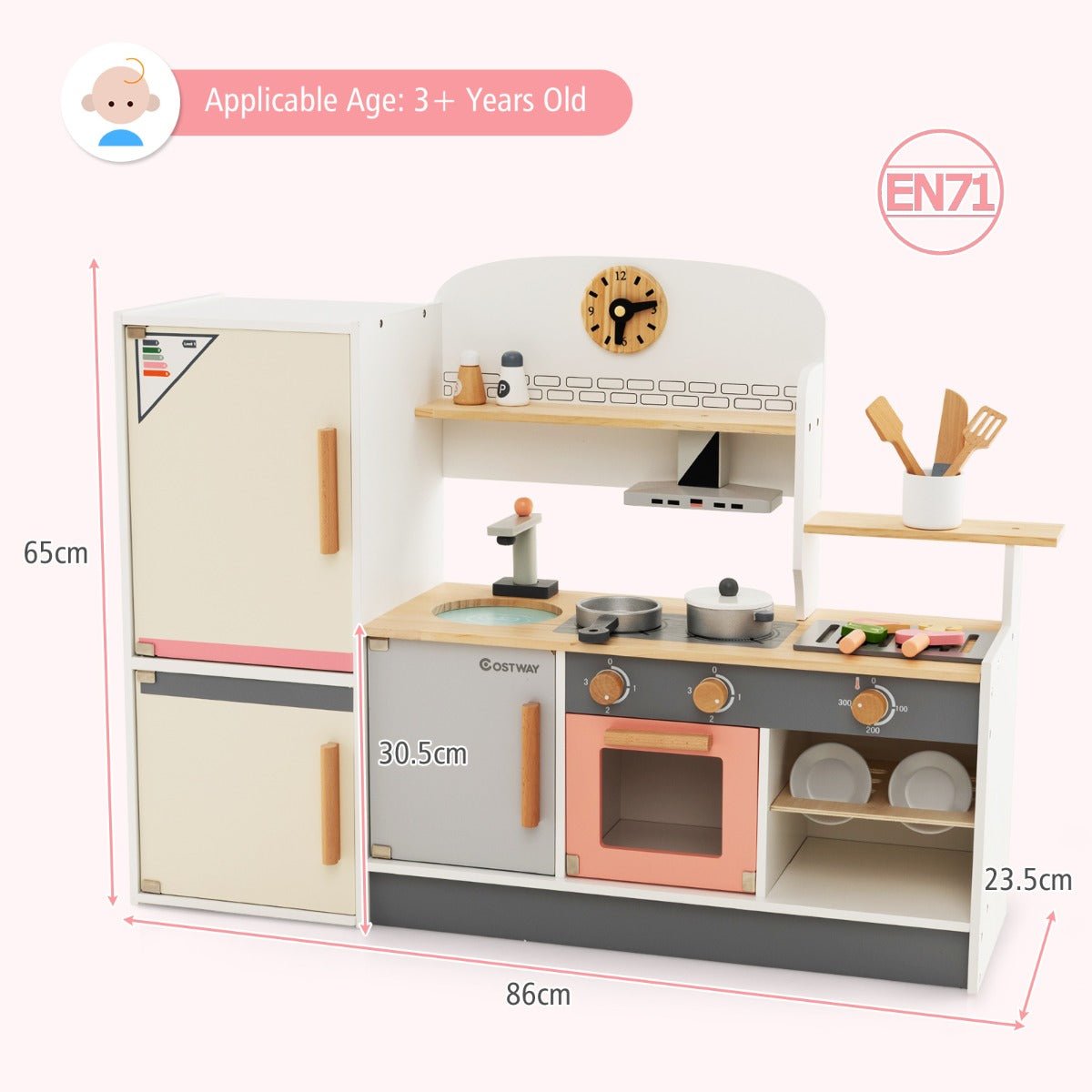 Measurements Modern Play Kitchen with Range Hood for Kids