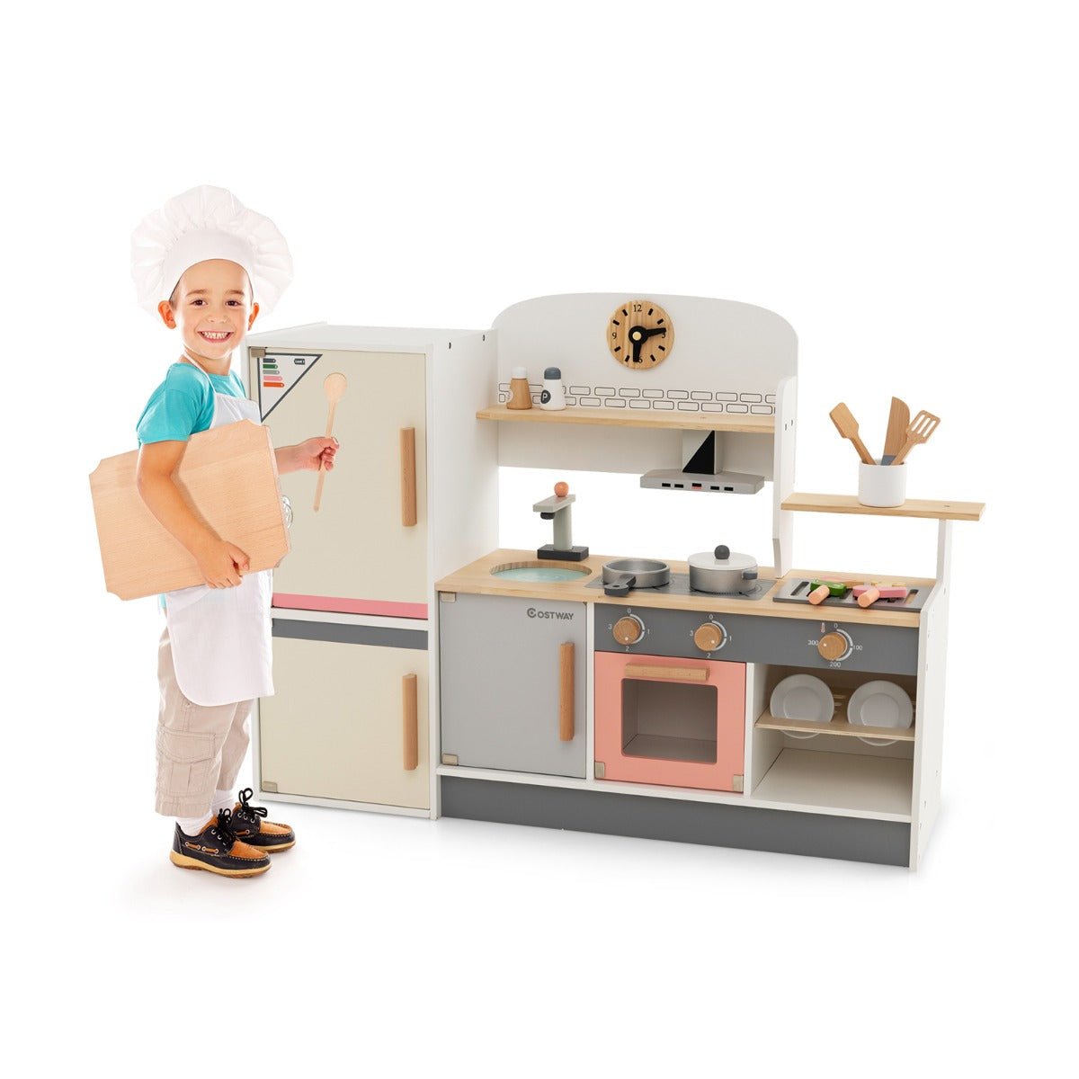 Costway Kids Little Chef Play Kitchen Set with Range Hood for Toddlers Age 3 +