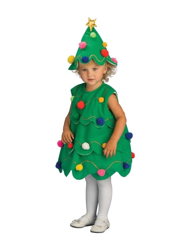 Kids Christmas tree dress costume with star hat for festive holiday fun at home