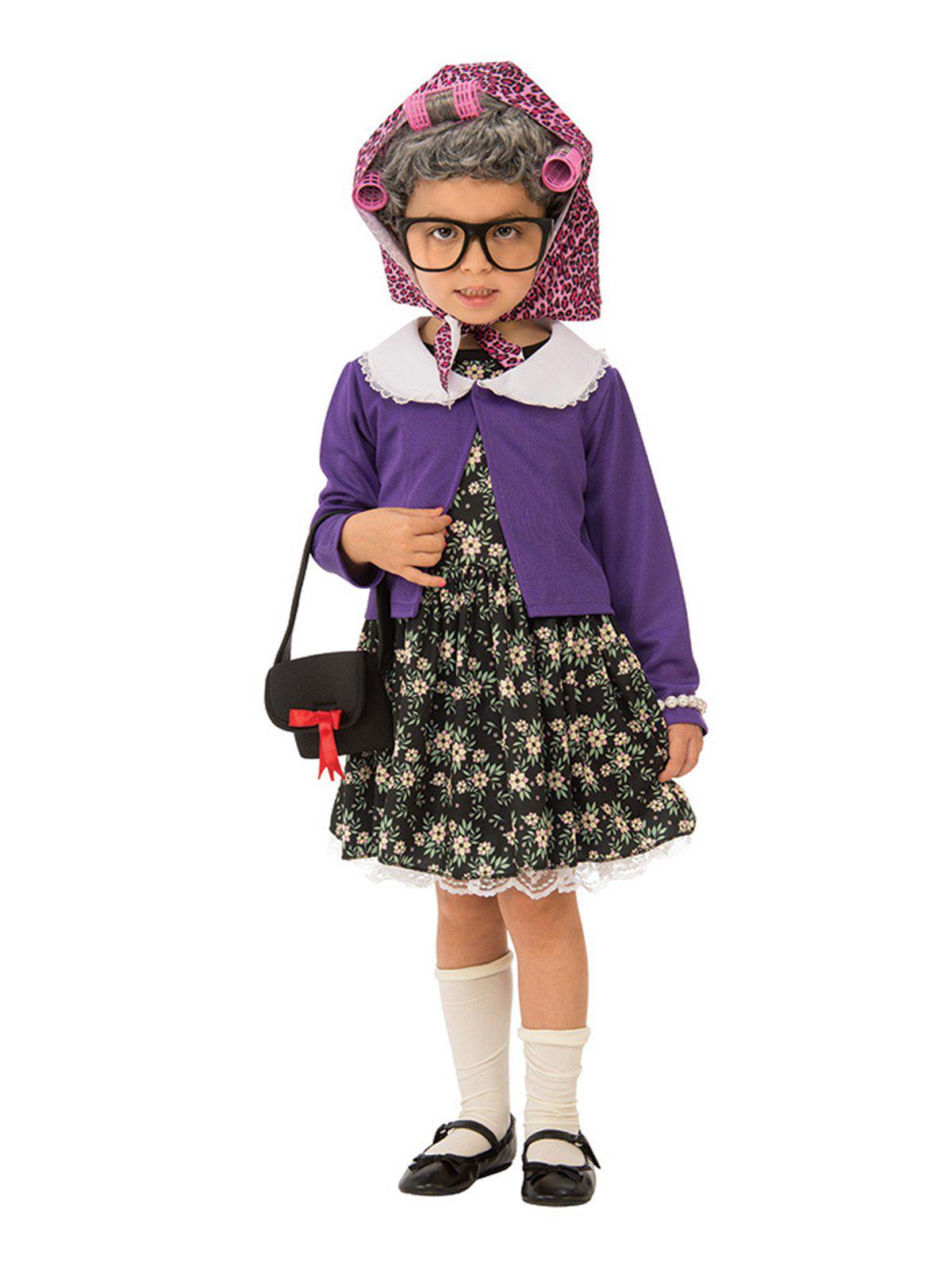 Kids Little Old Lady Costume with Dress and Wig Set, perfect for dress-up play