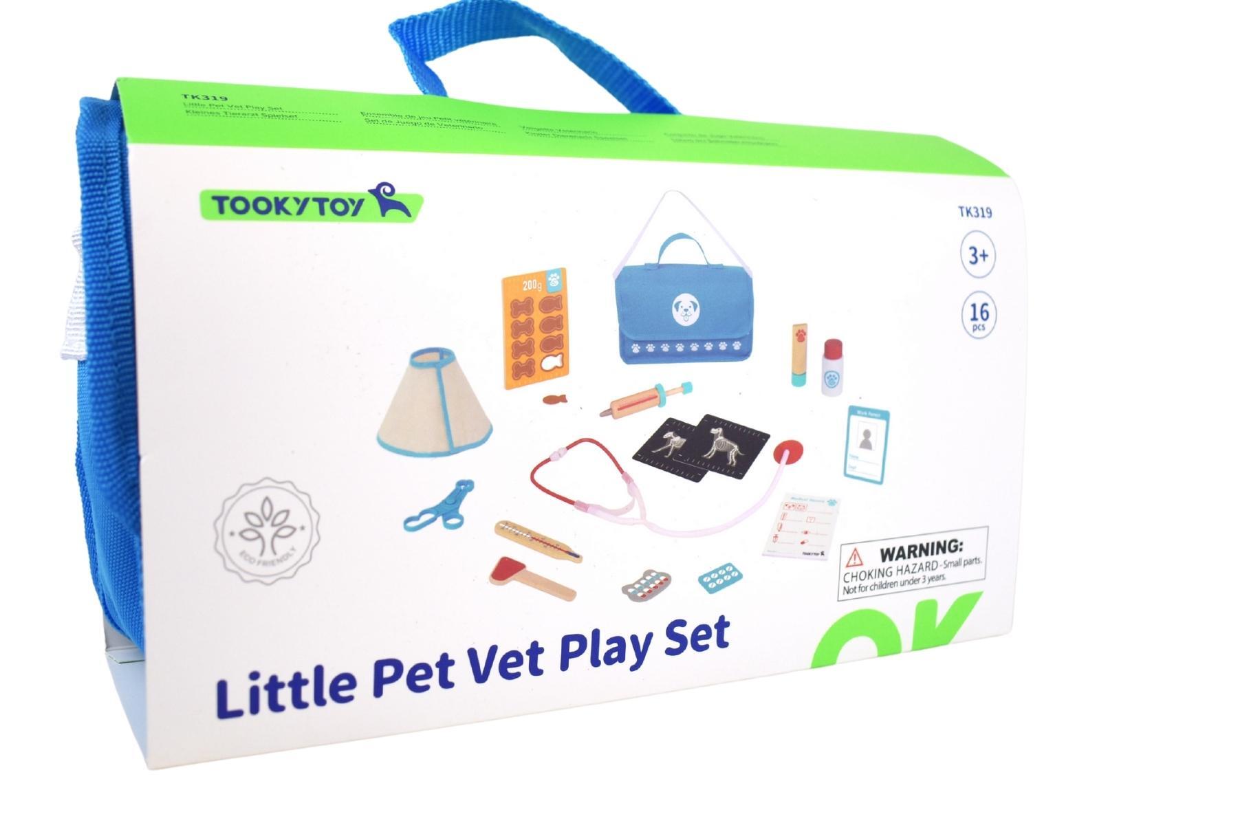 Portable vet playset in carry bag, ideal for imaginative play at home.